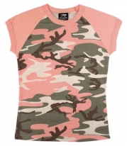 Women's Subdued Pink Camo S/s Raglan T-shirt (Large)