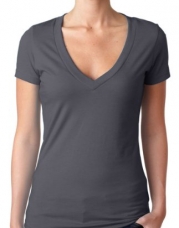 Next Level Apparel Women's CVC Deep V-Neck T-Shirt, Charcoal, Small