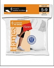 HANES Women's Athletic No-Show Socks - 6 Pairs - 650/6 - Black, 9-11