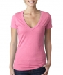 Next Level Apparel Women's CVC Deep V-Neck T-Shirt, Hot Pink, Small