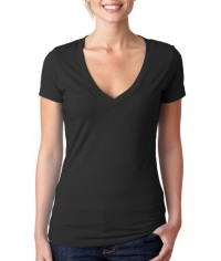 Next Level Apparel Women's CVC Deep V-Neck T-Shirt, Black, Small