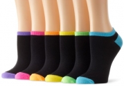 K. Bell Women's 6-Pack Assorted No-Show Black Tip Neon Socks,Assorted,One Size