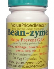 VEGAN Bean-zyme Anti-Gas Digestive Aid, 100 VEGAN Capsules, Food Enzyme Dietary Supplement,