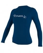 O'Neill Wetsuits Women's Basic Skins Long Sleeve Crew Rash Guard Shirt, Deep Sea, Medium