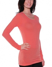 Active Basic Athletic Fitted Plain Long Sleeves Round Crew Neck T Shirt Top,Small,Coral
