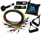 Cayman Fitness Premium Resistance Band Set. The Exercise Band Set Comes with 5 Heavy Duty Bands, Door Anchor, 2 Neoprene Lined Ankle Straps, 2 Comfortable Handles, Carrying Case, Includes Downloadable Exercise Guides and Online Video Library