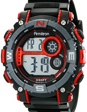 Armitron Sport Men's 40/8284RED Large Metallic Red Accented Black Resin Strap Chronograph Digital Watch