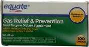Equate Gas Relief & Prevention Food Enzyme Dietary Supplement, 100ct, Compare to Beano