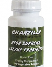 Chantilly Mega Supreme Enzyme Probiotic - Digestive Enzymes Plus Probitics for Men and Women - Chewable Gluten Free Dietary Supplement - 90 Vegetable Tablets - Maximum Support of Intestinal Function