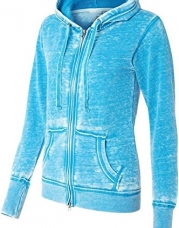 Yoga Jacket - Women Athletic Zip up Jacket - Burnout Light Weight Soft Fleece - Hooded Sweatshirt. (Small, Blue)