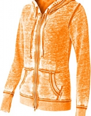 Yoga Jacket - Women Athletic Zip up Jacket - Burnout Light Weight Soft Fleece - Hooded Sweatshirt. (Small, Orange)