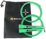 WOD Nation Speed Jump Rope. Blazing Fast Rope for Endurance training for Sports like CrossFit, Boxing, MMA, Martial Arts or Just Staying Fit. Fully Adjustable to Fit Men, Women and Children. GREEN