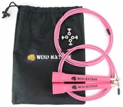 WOD Nation Speed Jump Rope. Blazing Fast Rope for Endurance training for Sports like CrossFit, Boxing, MMA, Martial Arts or Just Staying Fit. Fully Adjustable to Fit Men, Women and Children. PINK