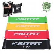 Ritfit Resistance Loop Bands - Set of 4 Fitness Exercise Bands for Fitness Workouts - Stretching and Physical Therapy - PLUS Free Exercise Book, Video & Carrying Bag - 100% Lifetime Money Back Guarantee !!!