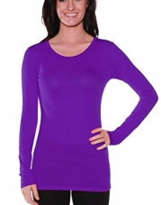 Active Basic Athletic Fitted Plain Long Sleeves Round Crew Neck T Shirt Top, Longer Length (Small, Purple)