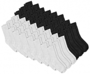 Hanes 683/6 Blend Crew Sock 9-11 24 Black + 24 White 8 Packs (48 Pairs Total)