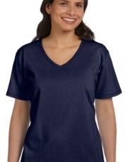 Hanes Ladies' 5.2 oz. ComfortSoft� V-Neck Cotton T-Shirt - DEEP NAVY - S