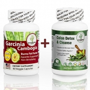 Garcinia Cambogia and Colon Detox Cleanse Combo with HCA Extract - Best Body Cleanse and Weight Loss Supplement Kit - Premium Quality - All Natural and Vegan - (2 Bottles Bundle)
