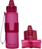 Nomader BPA Free Collapsible Sports Water Bottle - Foldable with Reusable Leak Proof Twist Cap for Gym Travel Hiking Camping and Outdoors - 22 Ounce (Pink)