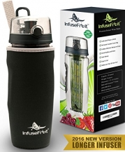 Infuser Water Bottle with Unique Full Length Infuser and Insulating Sleeve - Multiple Colors Options - Large 32 Oz Sport Water Bottle - Your Healthy Hydration Made Easy - Charcoal Black