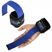 Weight Lifting Bar Straps with Wrist Support Wraps (Blue)