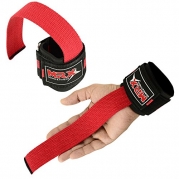 Weight Lifting Bar Straps with Wrist Support Wraps (Red)