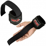 Weight Lifting Bar Straps with Wrist Support Wraps (Black)
