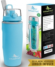 Infuser Water Bottle with Unique Full Length Infuser and Insulating Sleeve - Multiple Colors Options - Large 32 Oz Sport Water Bottle - Your Healthy Hydration Made Easy - Azure Blue