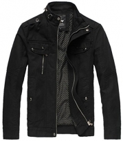 Wantdo Men's Cotton Stand Collar Lightweight Front Zip Jacket US Small Black