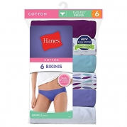 Hanes Womens No Ride Up Cotton Bikini 6-Pack PP42CA, 5, Assorted