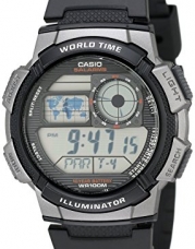 Casio Men's AE1000W-1BVCF Silver-Tone and Black Digital Sport Watch with Black Resin Band