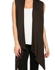 Women's Solid Color Sleeveless Asymetric Hem Open Front Cardigan (BROWN, S)