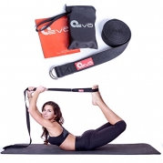 Yoga Strap 8 Foot By Yoga EVO - 100% Pure Double Webbing Cotton for Best Grip, Anti Slip Metal D Ring + Carrying Bag and Online Video Poses and Stretches Best for Hot Mat Practices, Beginner Friendly
